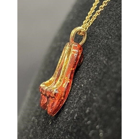 Ruby Red and Gold Tone Slippers Necklace - Picture 9 of 12